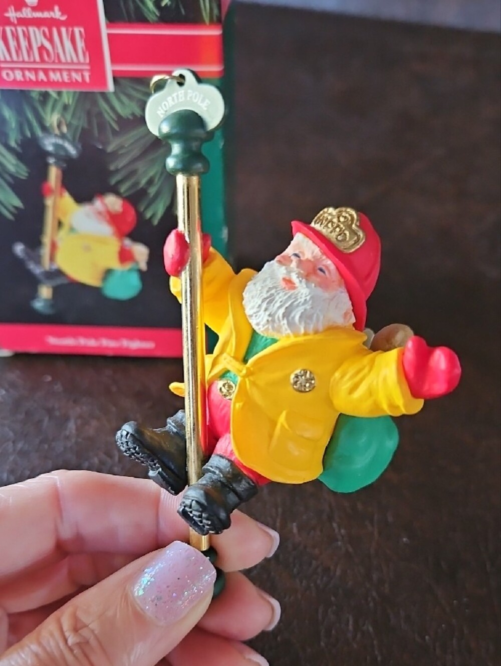 Hallmark Keepsake Ornament - North Pole Fire Fighter Santa (red, yellow, green)